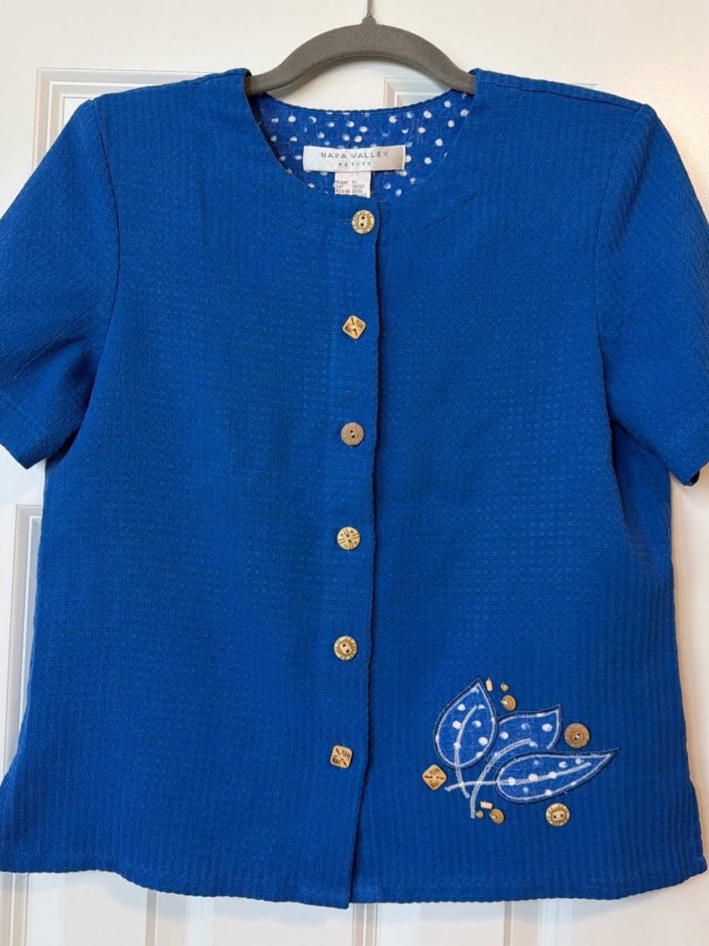 Vintage Napa Valley Royal Blue Short-Sleeve Button Front Blouse